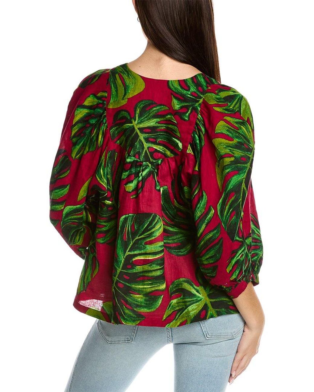 Samantha Sung Red Anastasia Linen Top