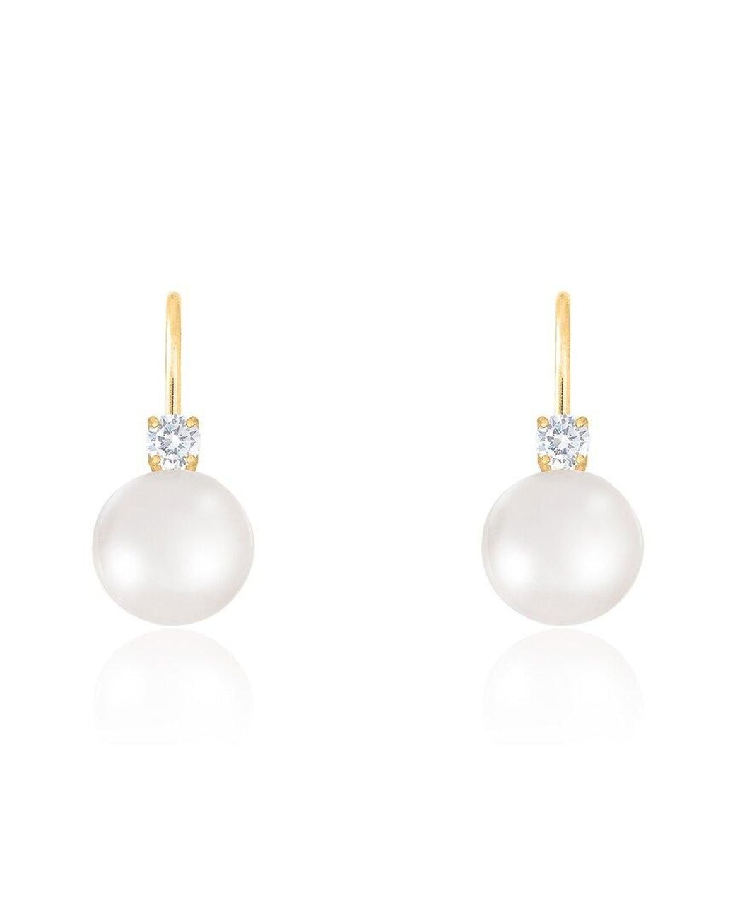 Splendid White 14K 0.10 Ct. Tw. Diamond & 8-8.5Mm Pearl Drop Earrings