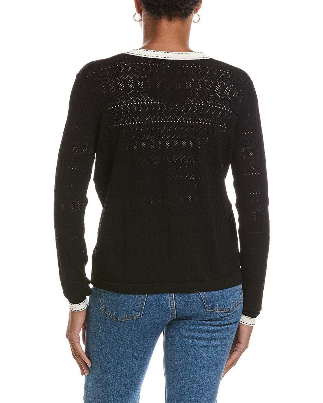Autumn Cashmere Black Pointelle V-Neck Cardigan
