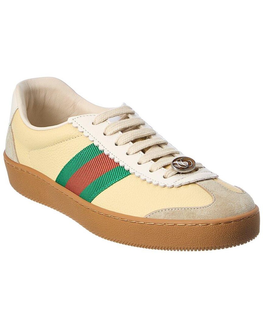 Gucci Web Leather & Suede Sneaker in White | Lyst UK