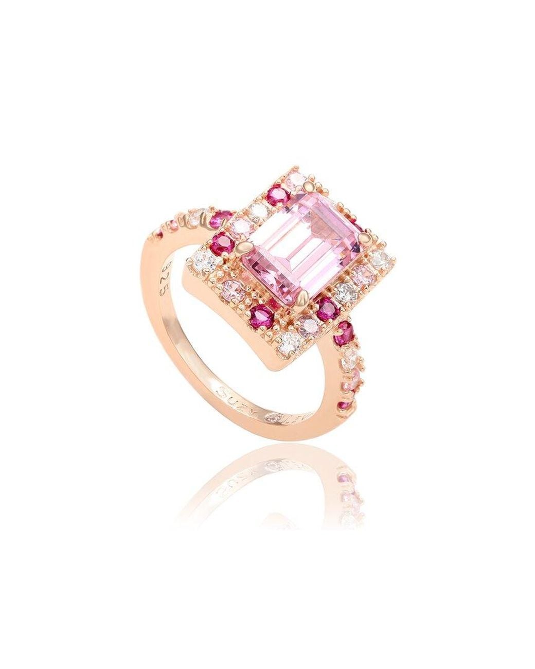Suzy Levian Pink Silver Cz Ring