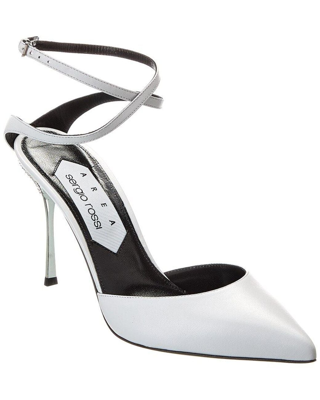 Sergio Rossi White Satin Ankle Wrap Pump
