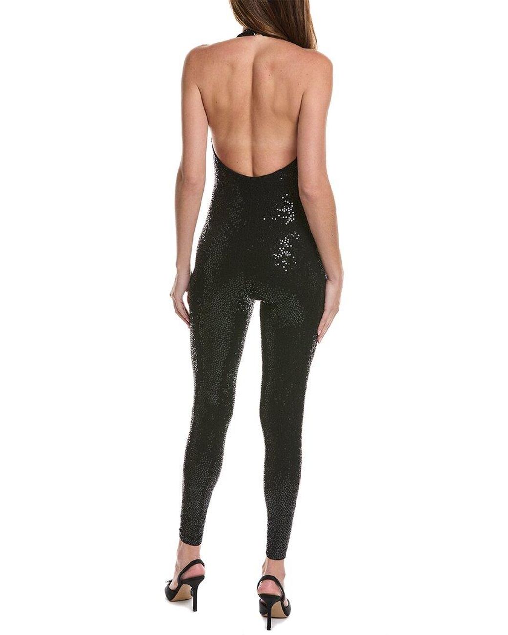 Michael Kors Black Halter Hand Embroidered Catsuit