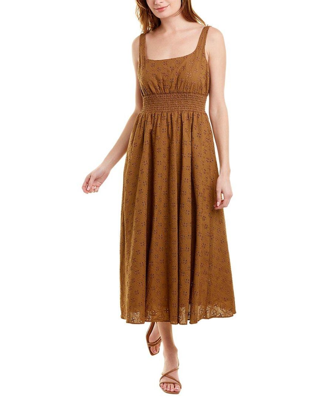 PEARL BY LELA ROSE Brown Floral Eyelet Midi Dress