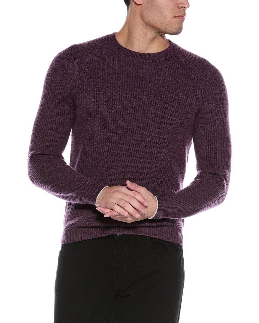 Brunello Cucinelli Purple 100% Cashmere Crewneck Sweater for men