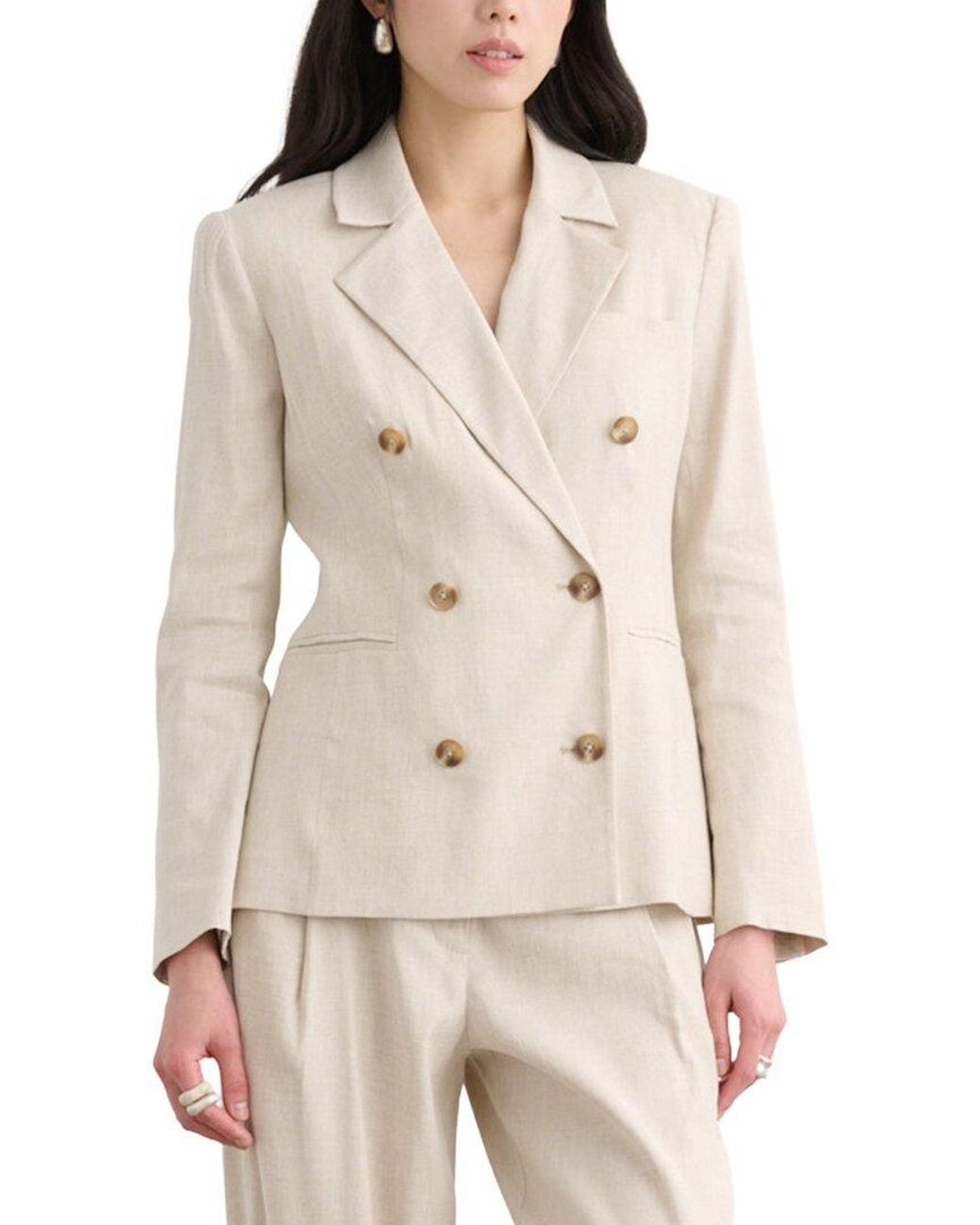 Toccin Natural Jazmin Double Breasted Linen-Blend Blazer