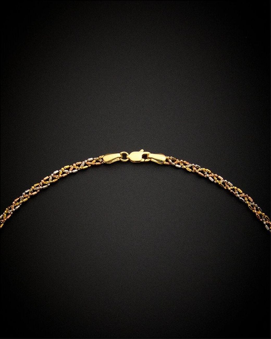 Italian Gold Black 14k Tri-tone Bar & Bead Necklace