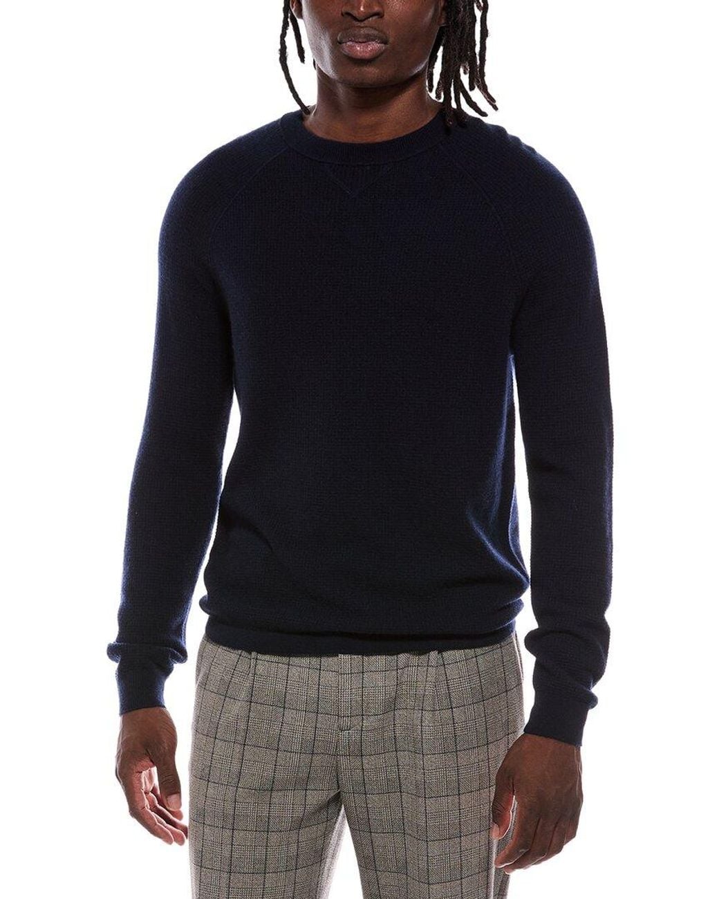 Autumn Cashmere Blue Thermal 100% Cashmere Crewneck Sweater for men