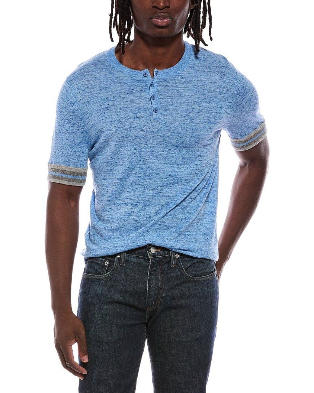 Autumn Cashmere Blue Striped Trim Henley Shirt for men