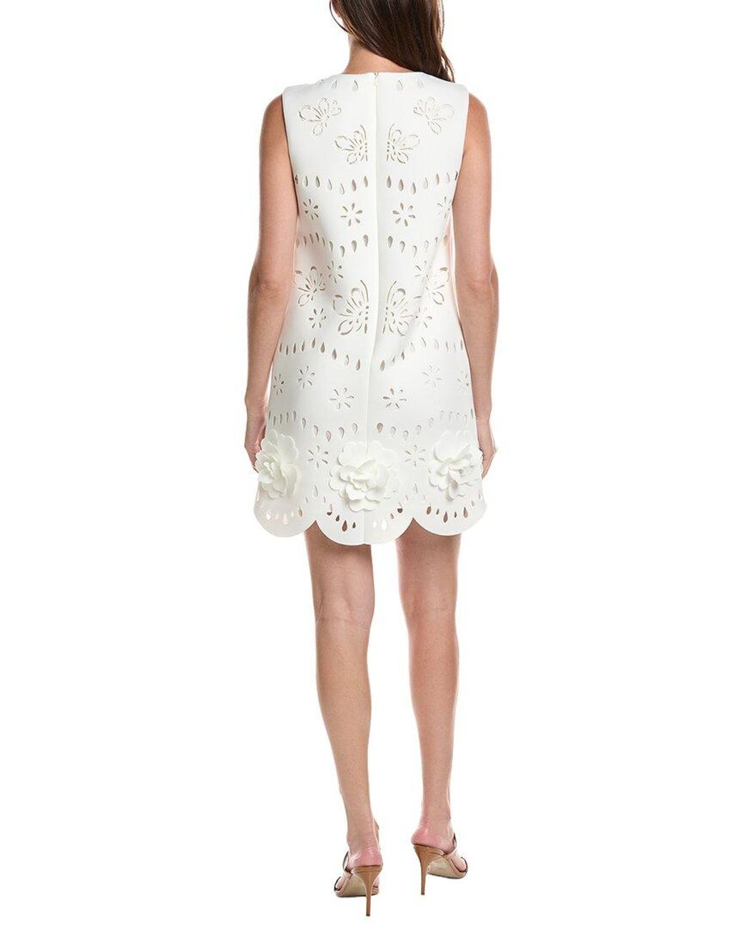Badgley Mischka White Sleeveless Laser Cut Shift Dress