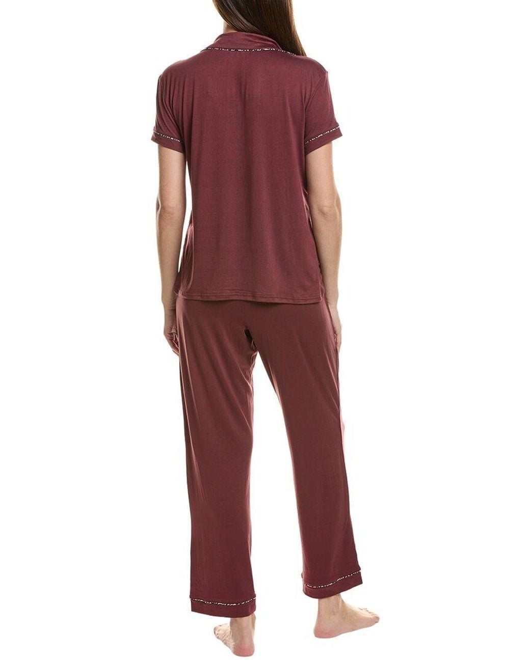 THREAD & STITCH Red 2pc Notch Collar Top & Pant Pj Set