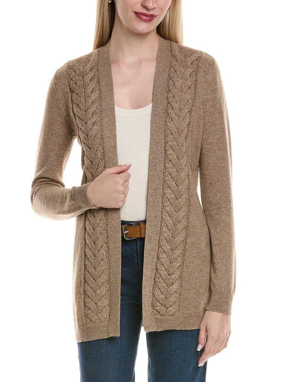 Sofiacashmere Brown Braided Cable Wool & Cashmere-Blend Cardigan