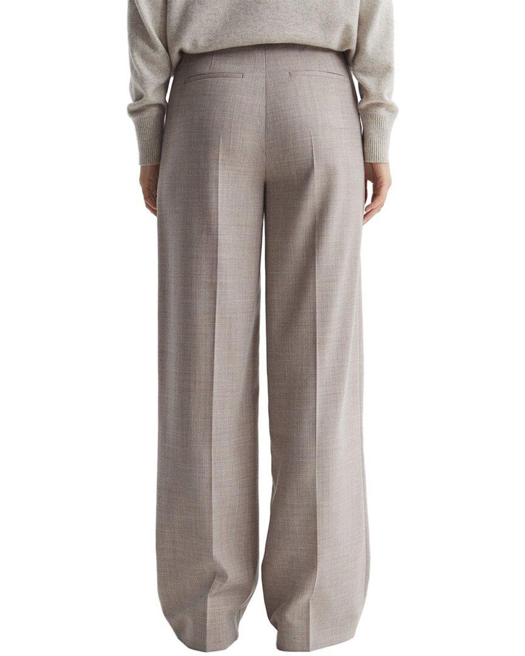 Reiss Gray Hazel Wool-Blend Wide Leg Texture Trouser