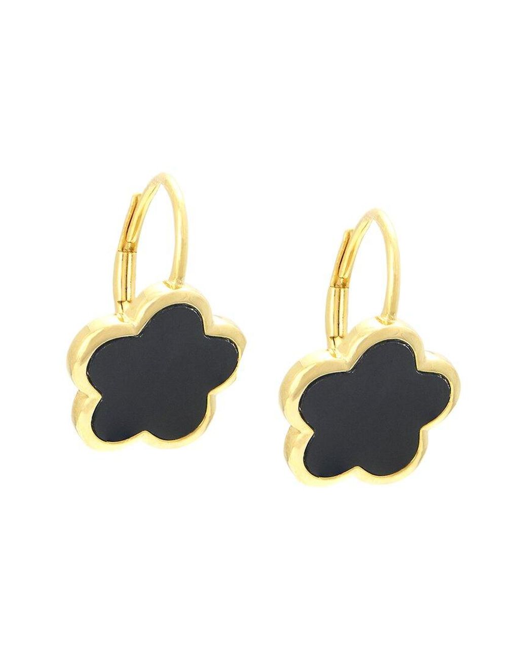 Gemstones Blue 14k Over Silver Onyx Flower Earrings