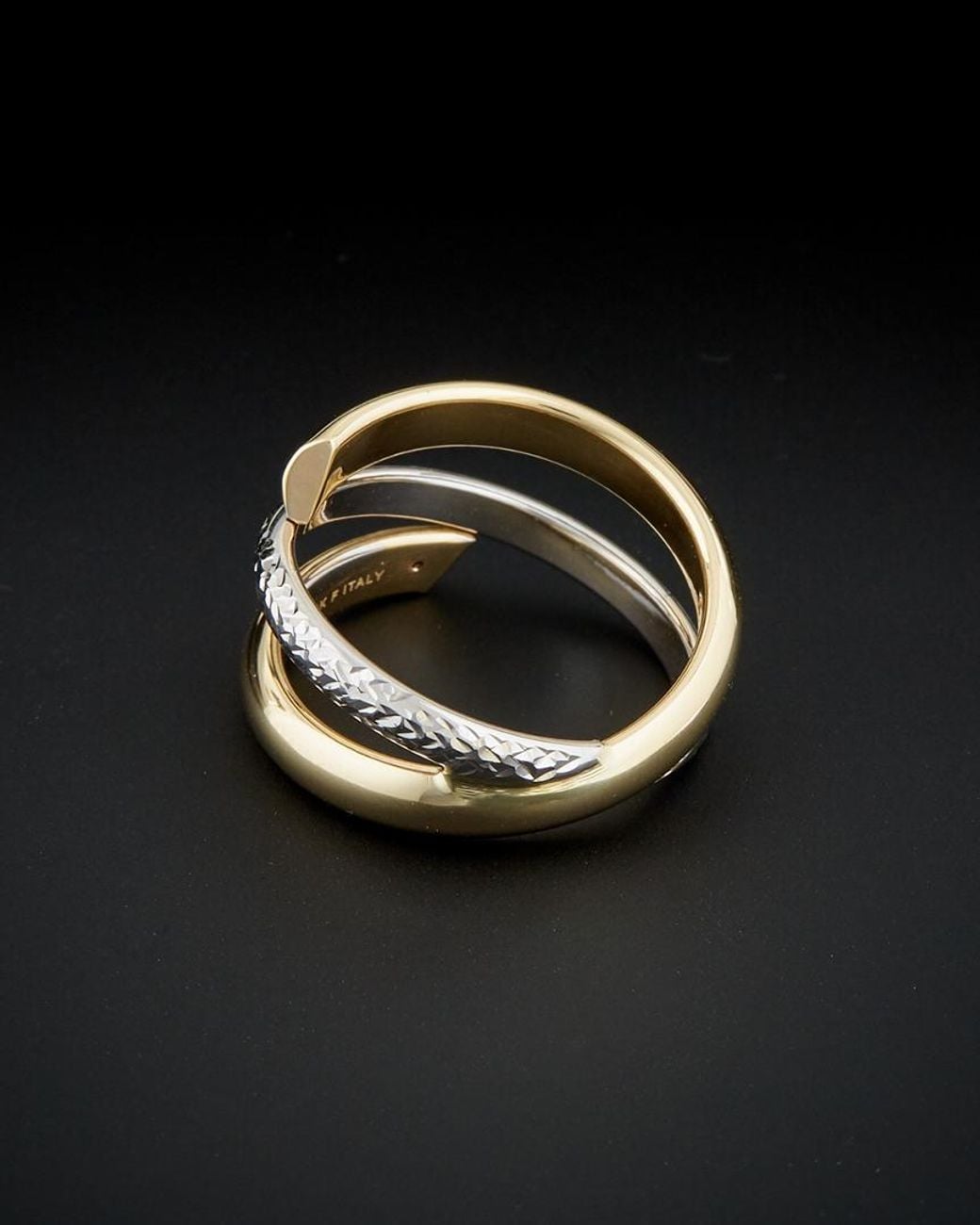 Italian Gold Black 14k Two-tone Cut Bypass Ring