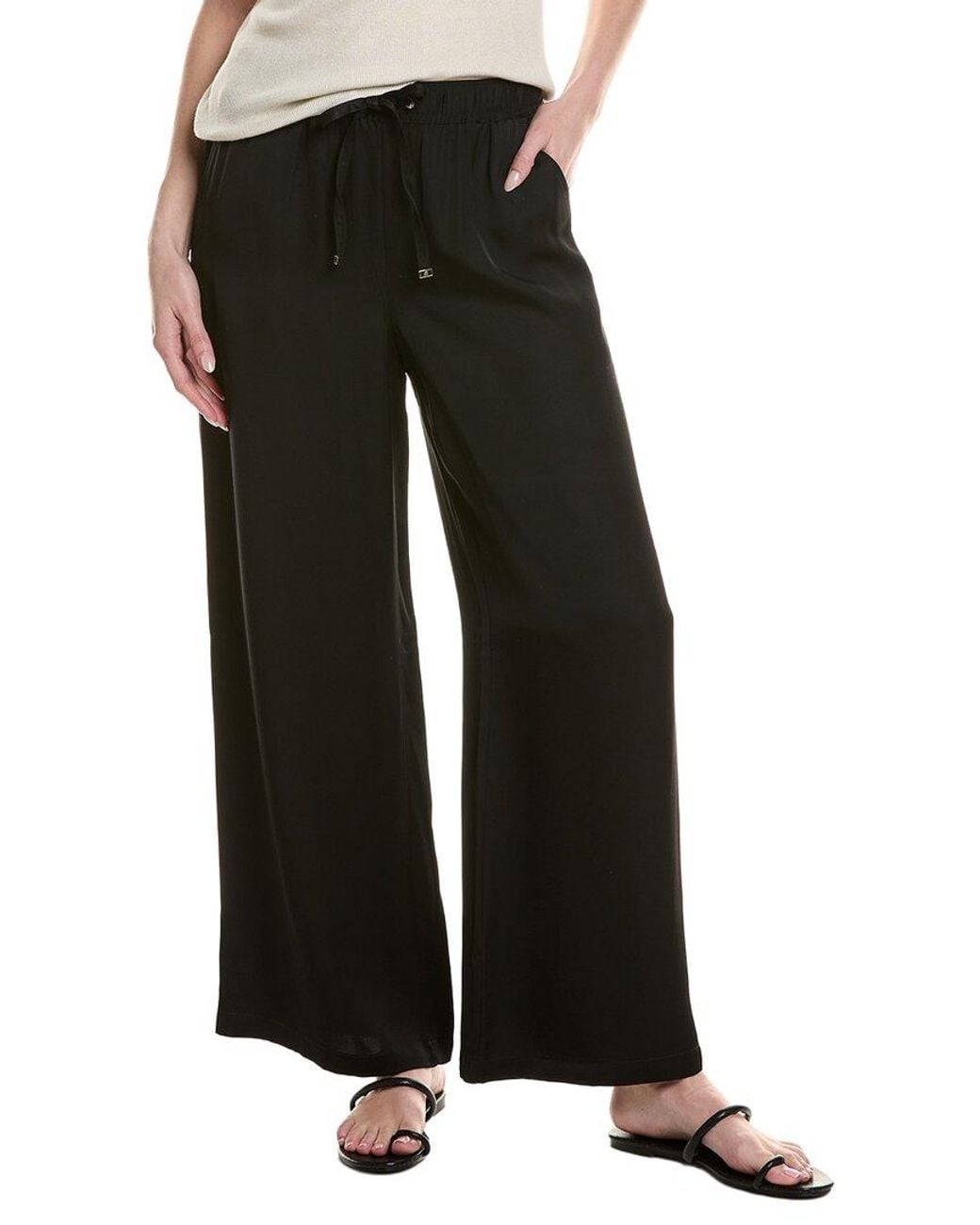 Tommy Bahama Black Satin High-Rise Wide Leg Pant