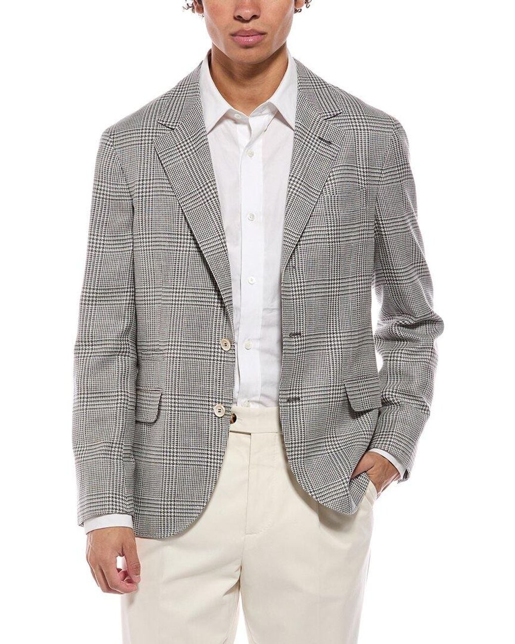 Brunello Cucinelli Gray Wool, Silk, & Linen-Blend Blazer for men