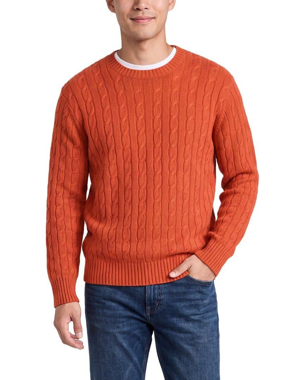 N.Peal Cashmere Red Thames Cable 100% Cashmere Crewneck Sweater for men