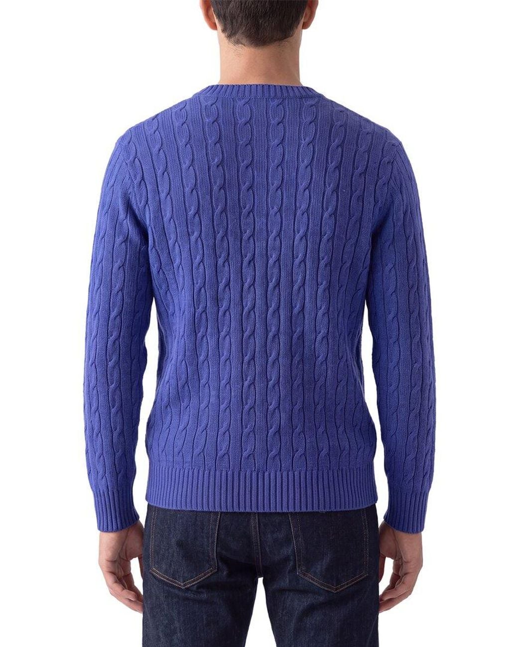 N.Peal Cashmere Blue Thames Cable Cashmere Round Neck Sweater for men