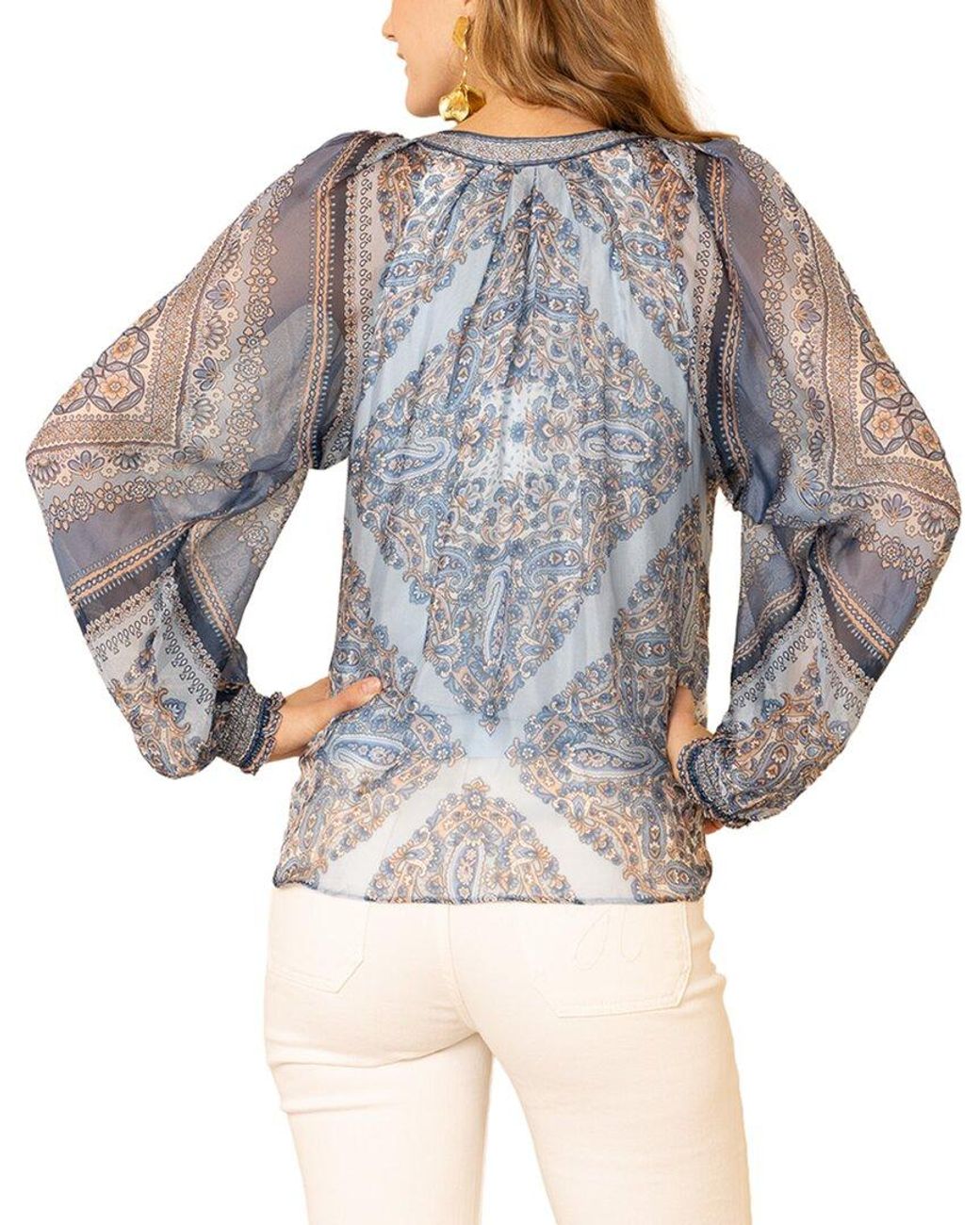 Hale Bob Blue August Silk-Blend Top