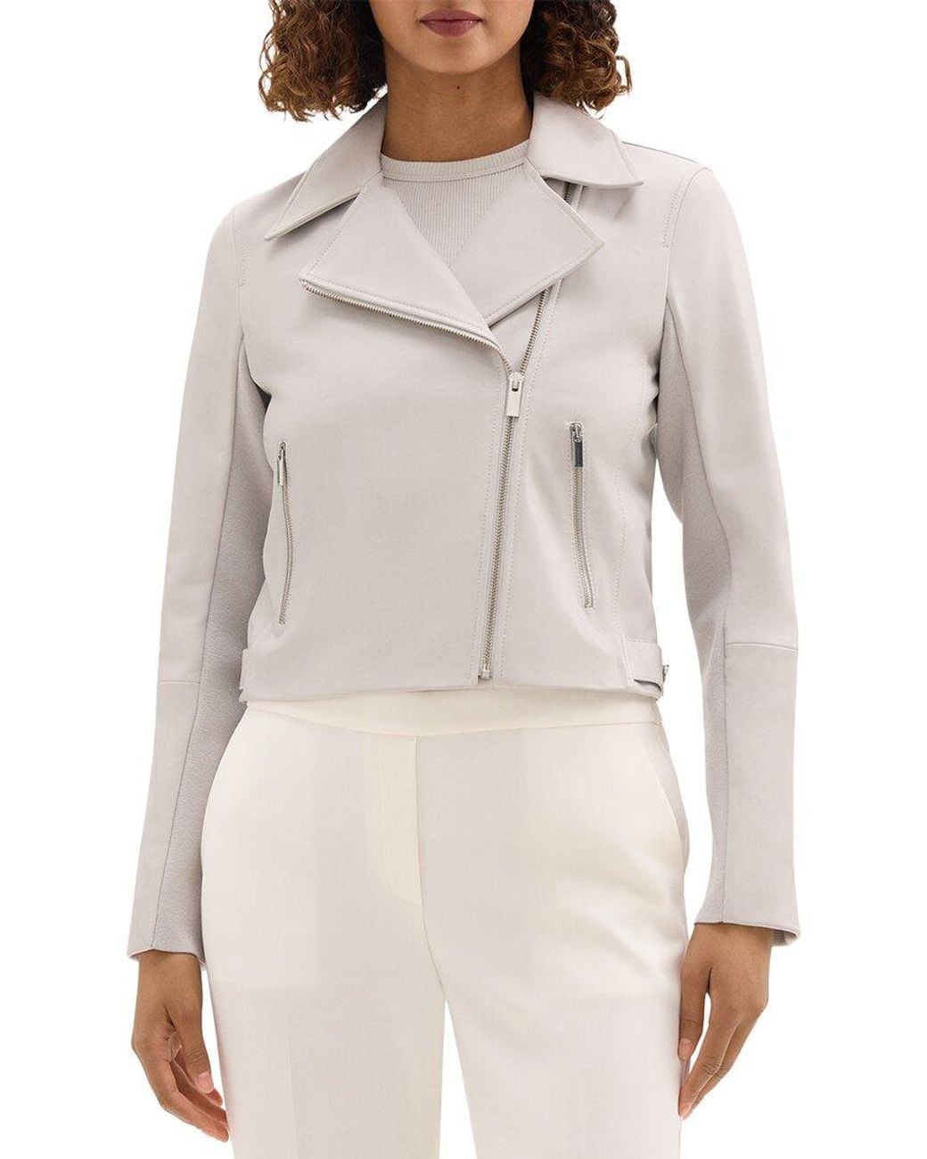 Theory Gray Leather New Moto Jacket