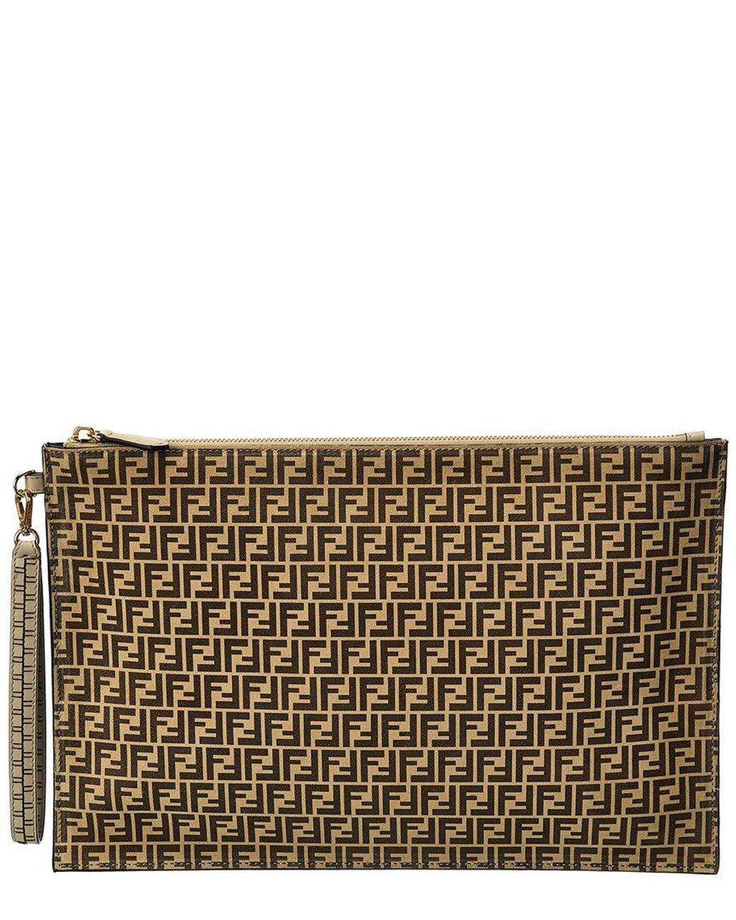 Fendi Large Ff Suede Pouch in Brown | Lyst
