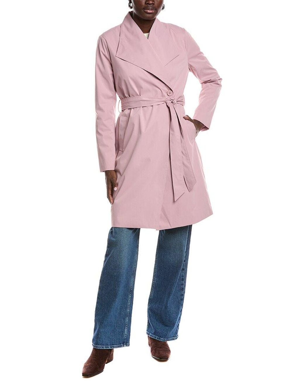 Ellen Tracy Pink Gab Classic Long Trench Coat
