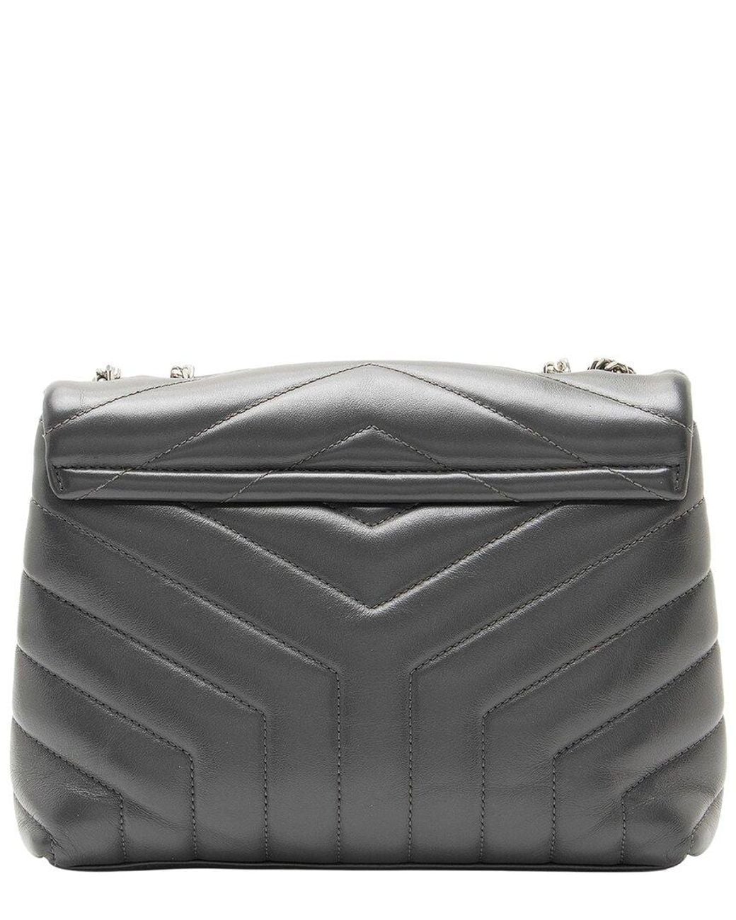 Saint Laurent Gray Matelasse Calfskin Monogram Loulou Chain Small Shoulder Bag (Authentic Pre-Loved)