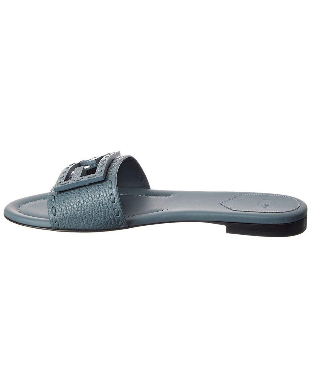 Fendi Blue Ff Baguette Leather Sandal
