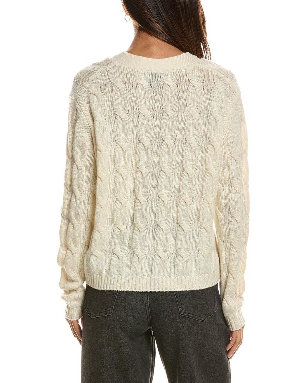 Forte White Cable V-neck Wool & Cashmere-blend Cardigan