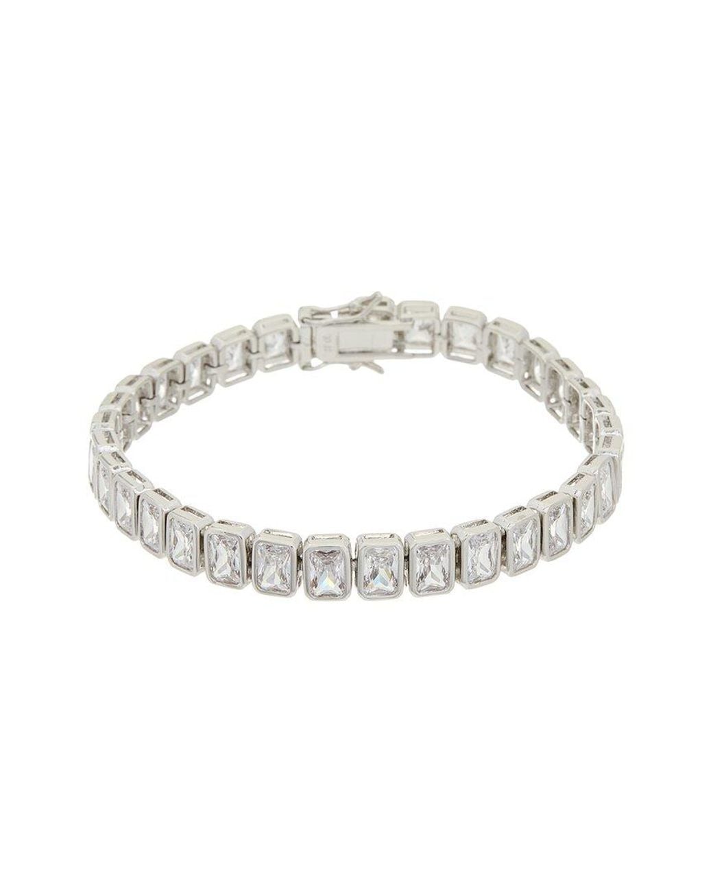 Sterling Forever White Rhodium Plated Cz Roxie Bezel Tennis Bracelet