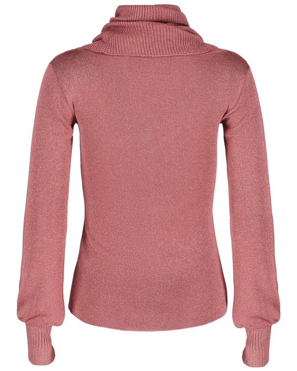 Valentino Pink Metallic Lurex Turtleneck Sweater