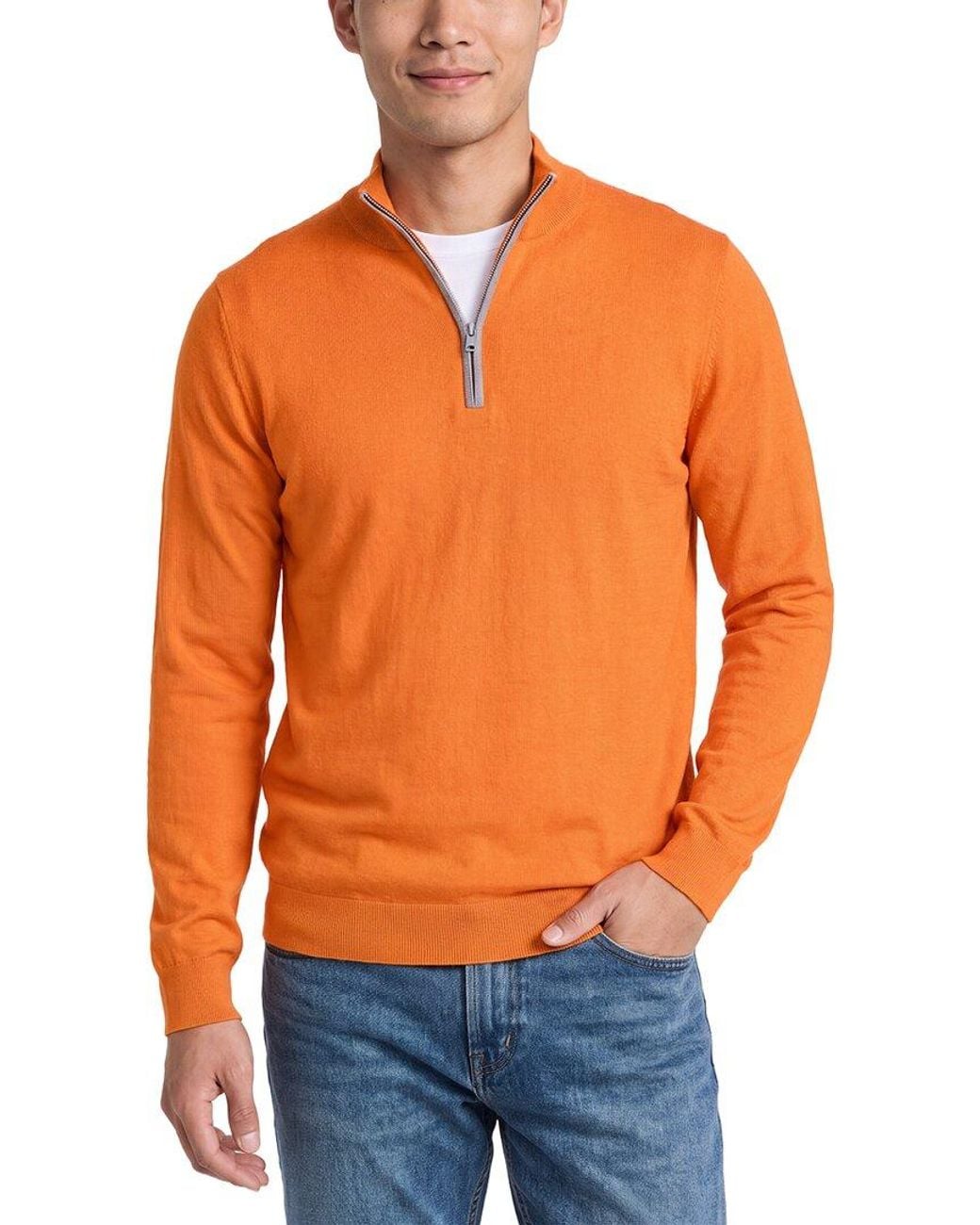 N.Peal Cashmere Orange Salcombe Cashmere-Blend 1/2-Zip Sweater for men