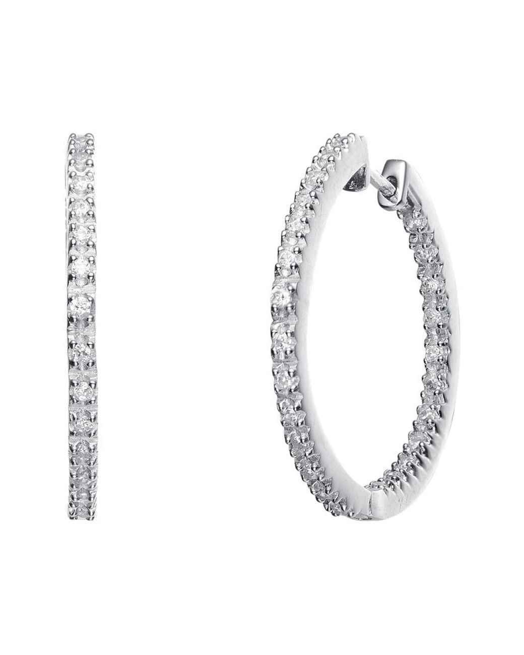Genevive Jewelry Metallic Silver Cz Hoop Earrings