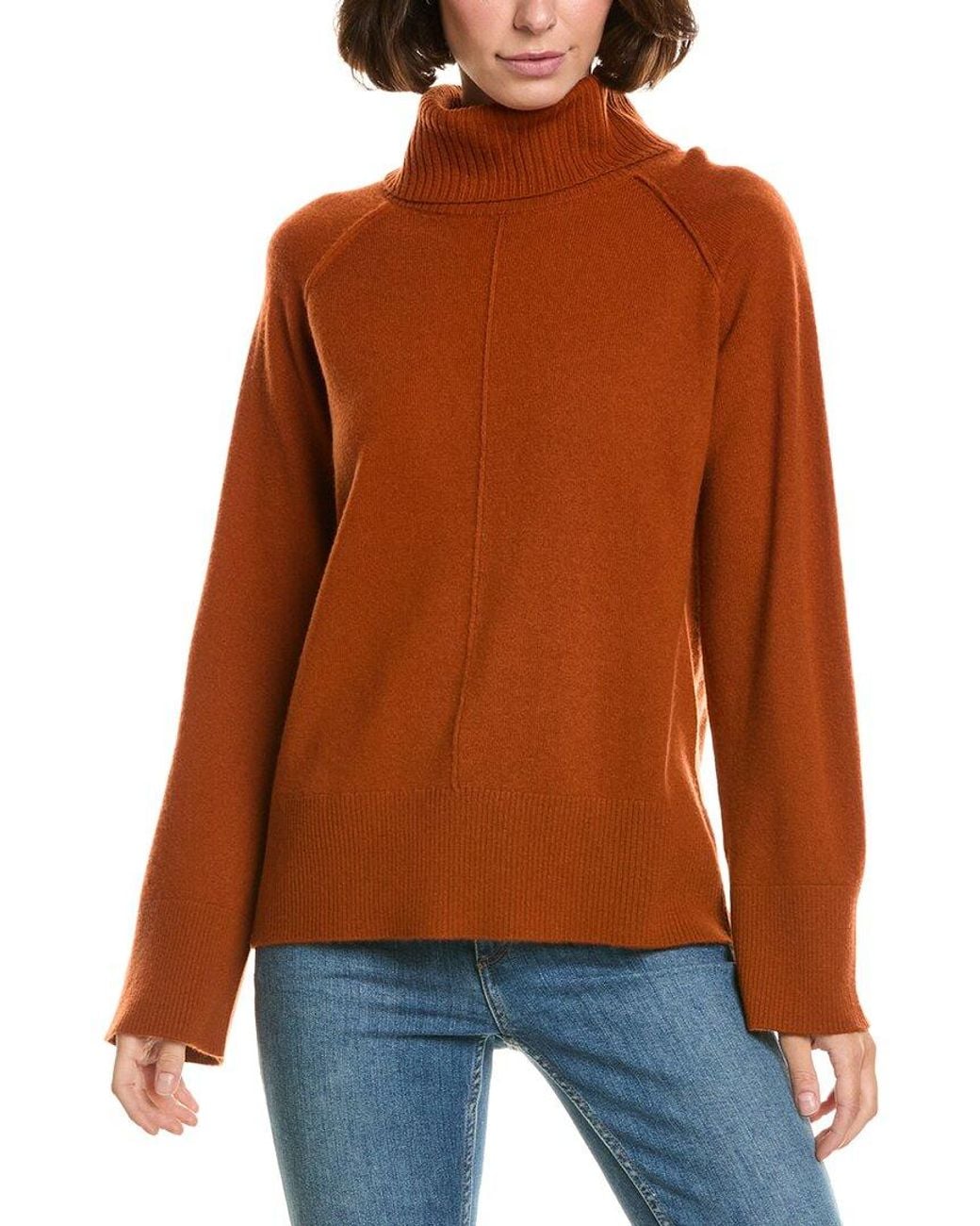 InCashmere Orange Wide Sleeve Cowl Neck Wool & Cashmere-Blend Sweater