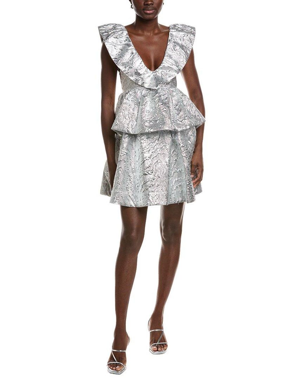 Ganni Gray Metallic Jacquard Layer Dress