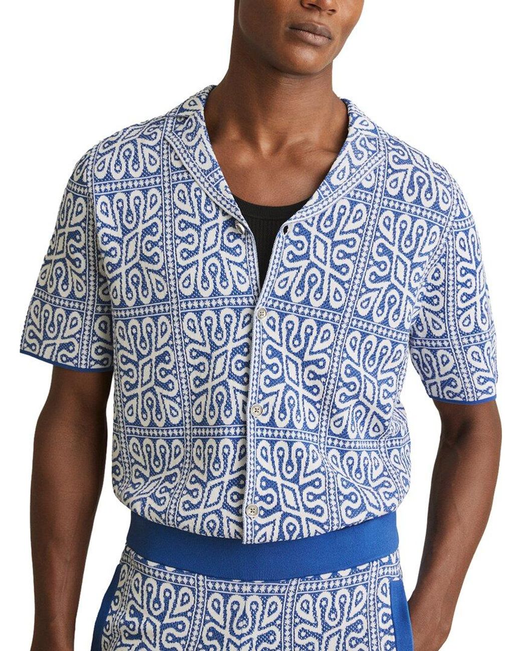 Reiss Blue River Cuban Button Top for men
