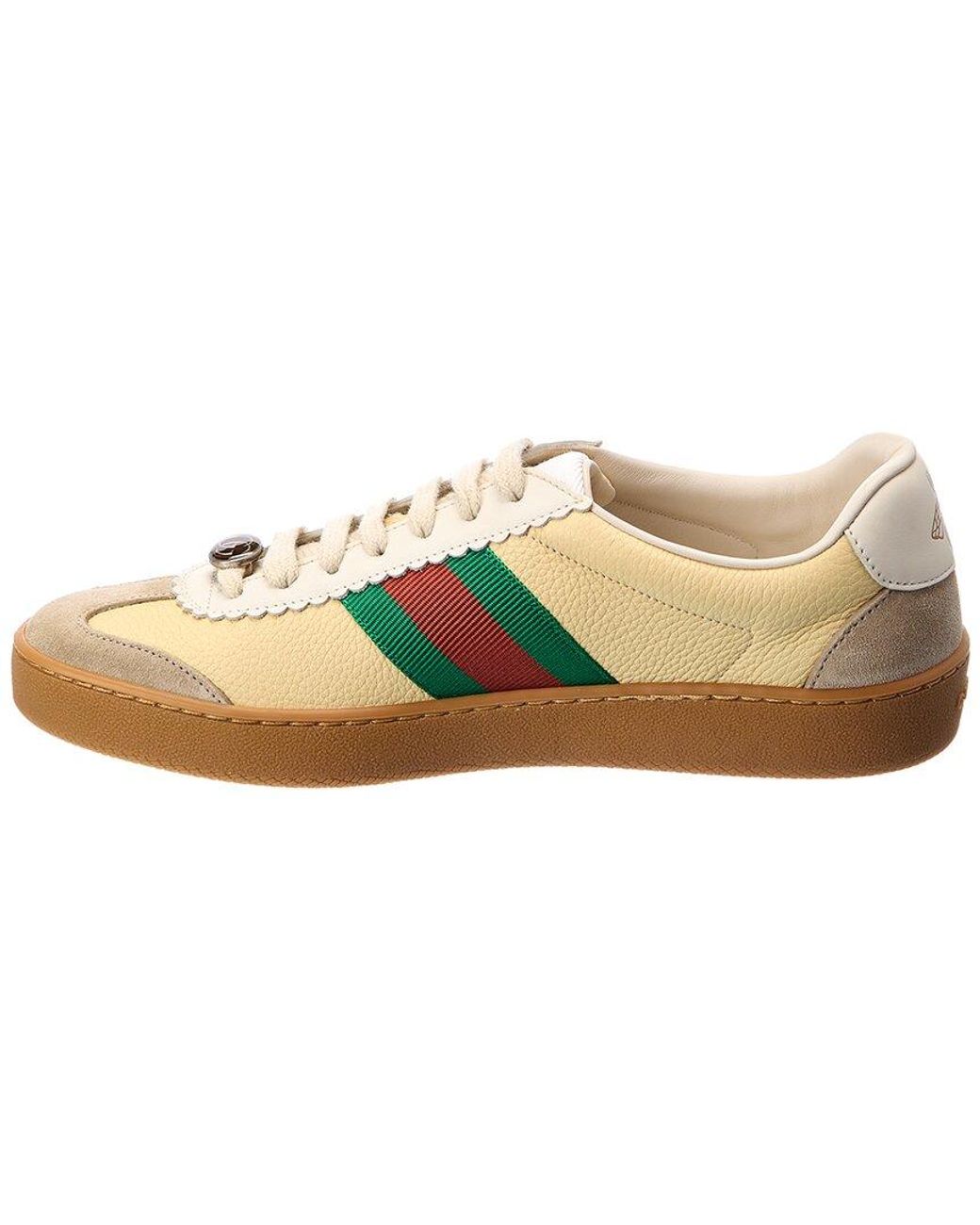 Gucci Web Leather & Suede Sneaker in White | Lyst