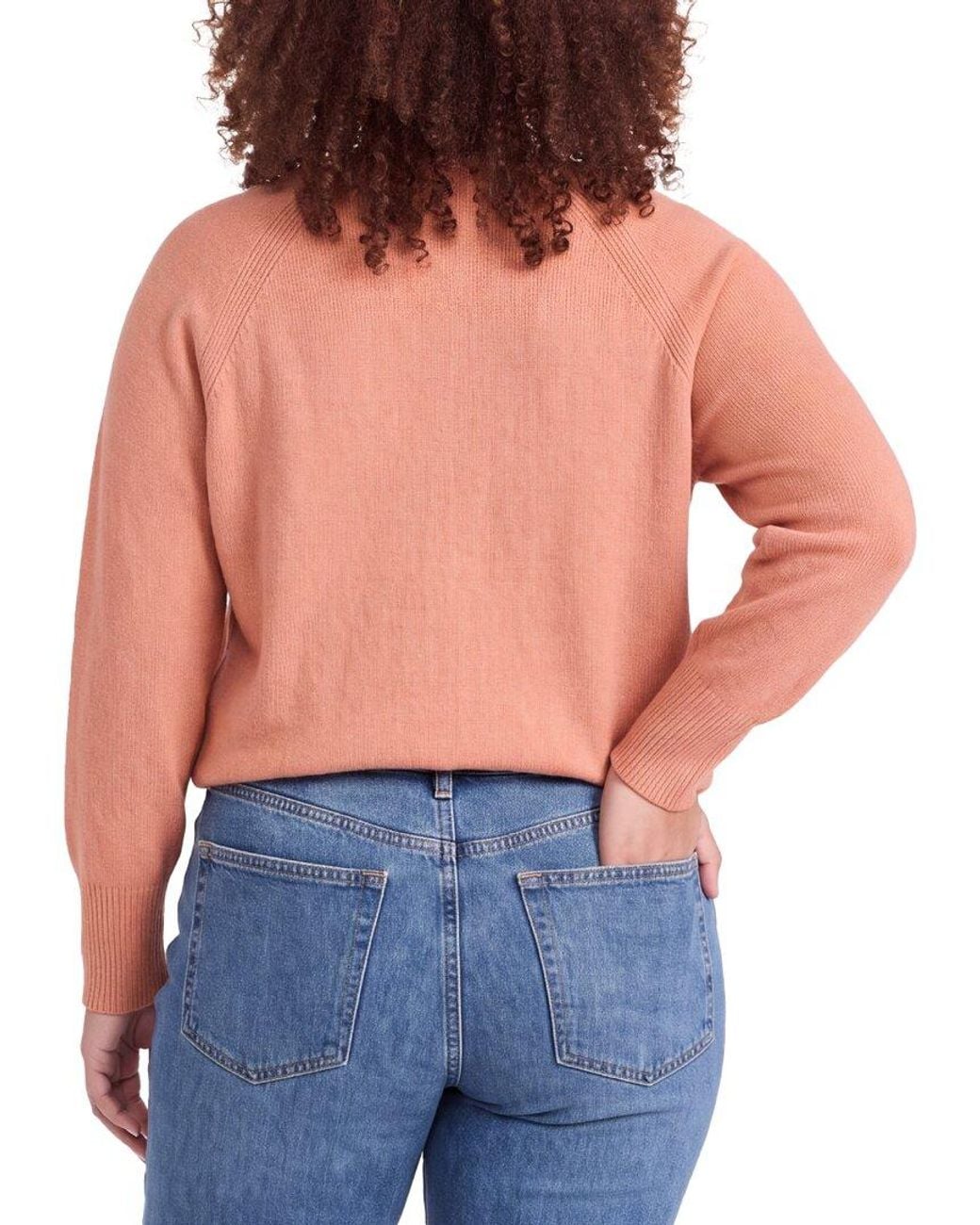 Lafayette 148 New York Blue Plus V-neck Raglan Sleeve Wool & Cashmere-blend Sweater