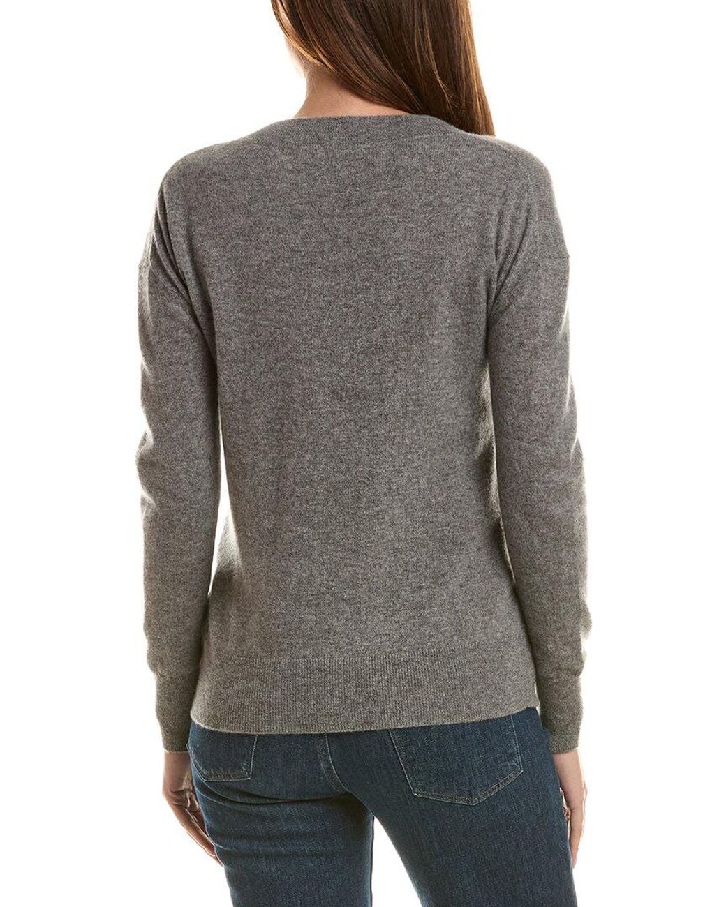 InCashmere Gray High V-Neck 100% Cashmere Sweater