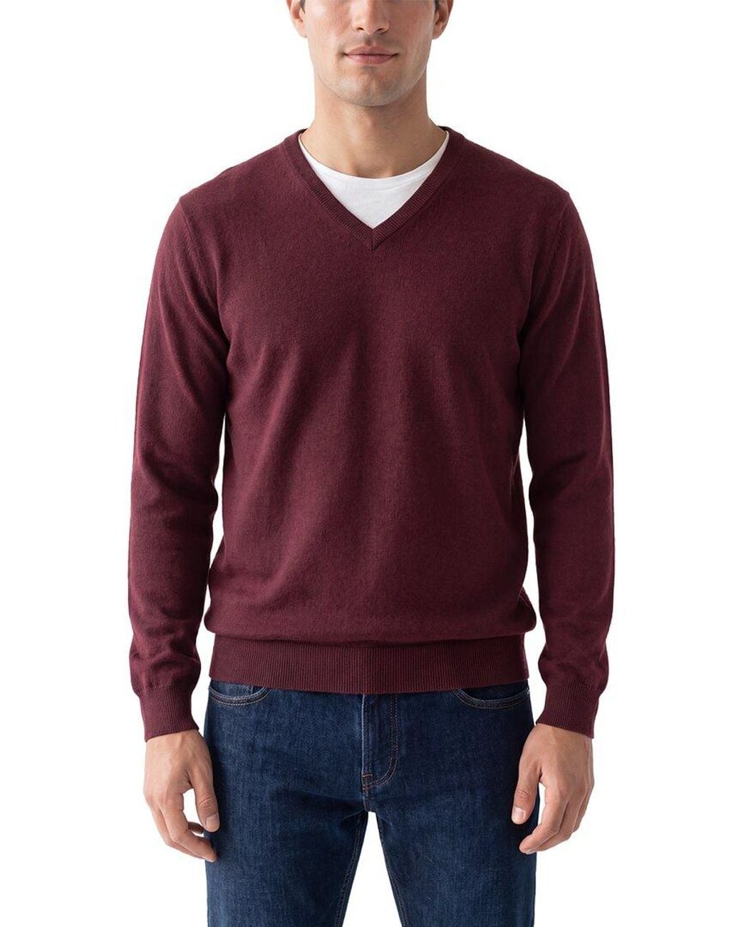 N.Peal Cashmere Red Burlington Cashmere V-Neck Sweater for men