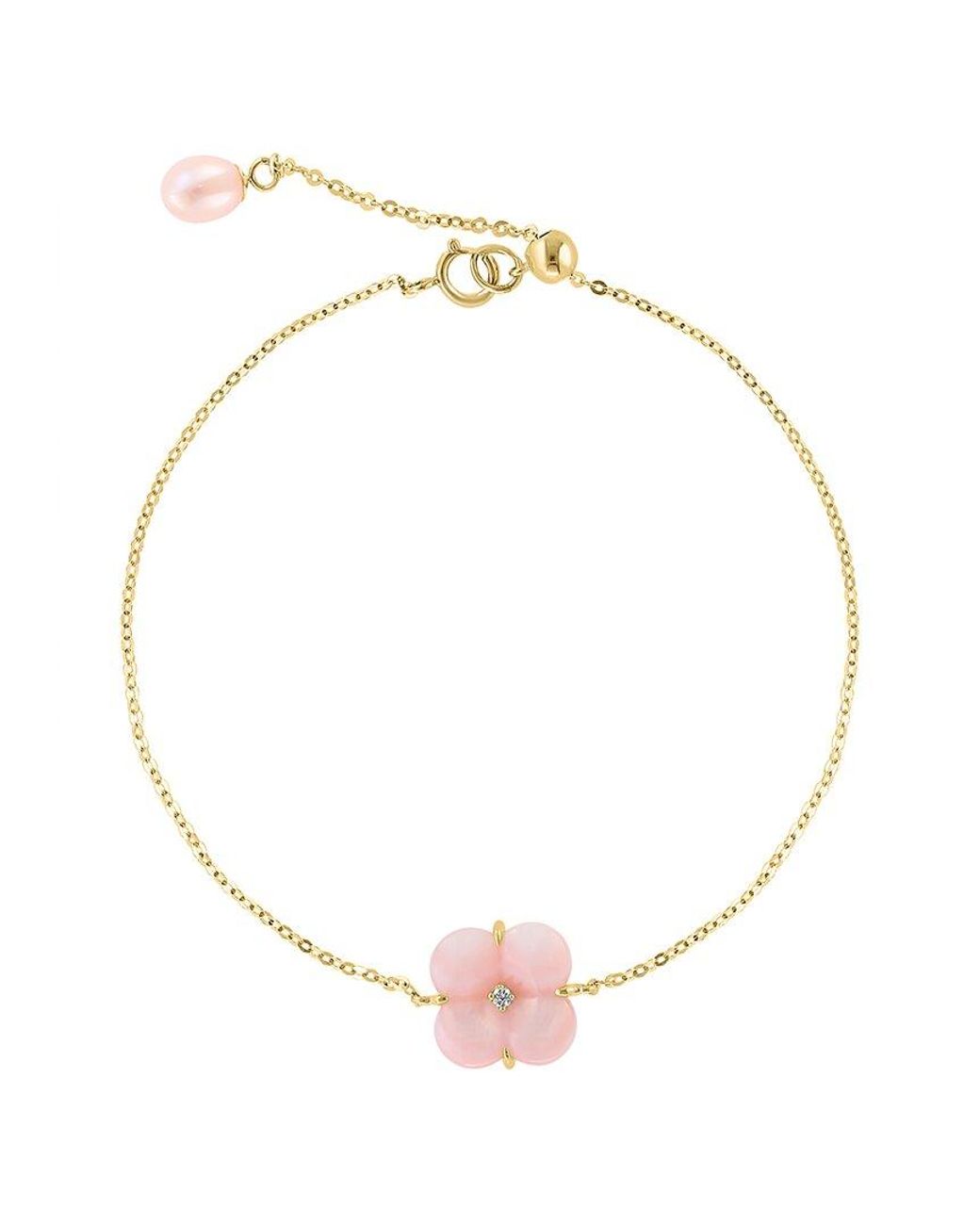 Effy Fine Jewelry Metallic 14K 0.01 Ct. Tw. Diamond & 5Mm, 13Mm Pearl Bracelet