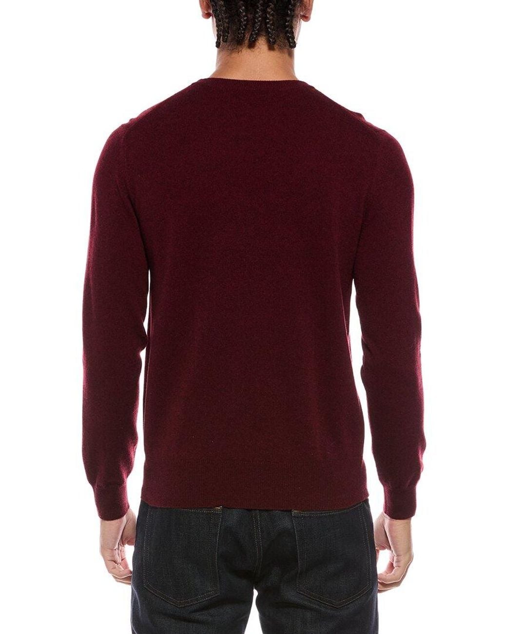 N.Peal Cashmere Red Oxford 100% Cashmere Crewneck Sweater for men