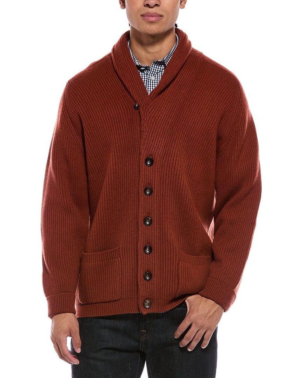 N.Peal Cashmere Red Kensington Cashmere Cardigan for men