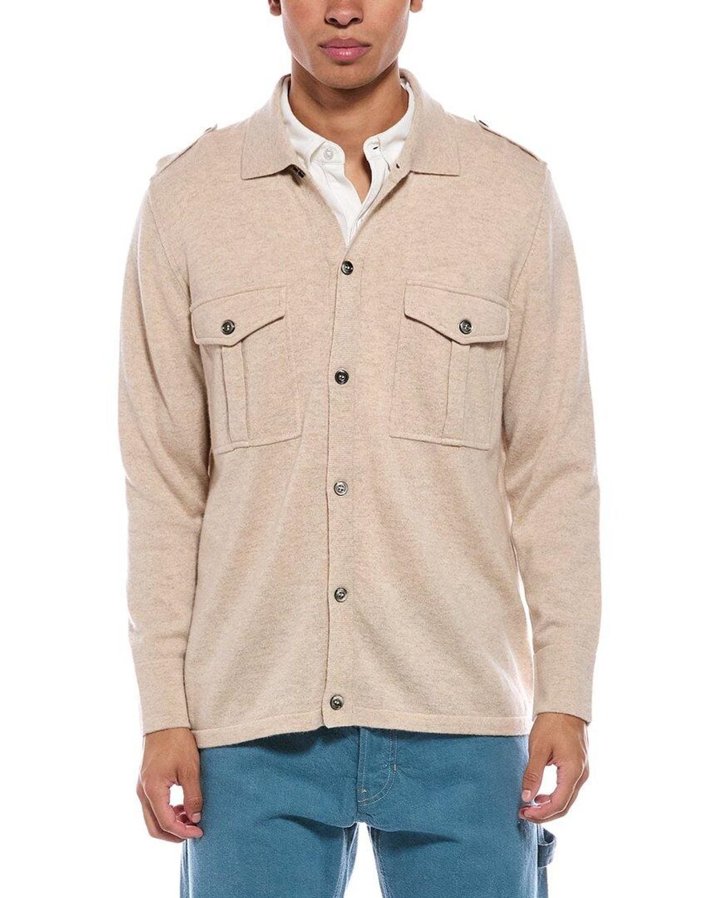 N.Peal Cashmere Natural 100% Cashmere Safari Shirt for men