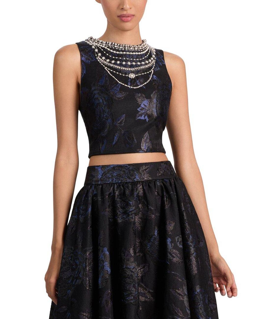 Alice + Olivia Black Cherra Embellished Structured Crop Top