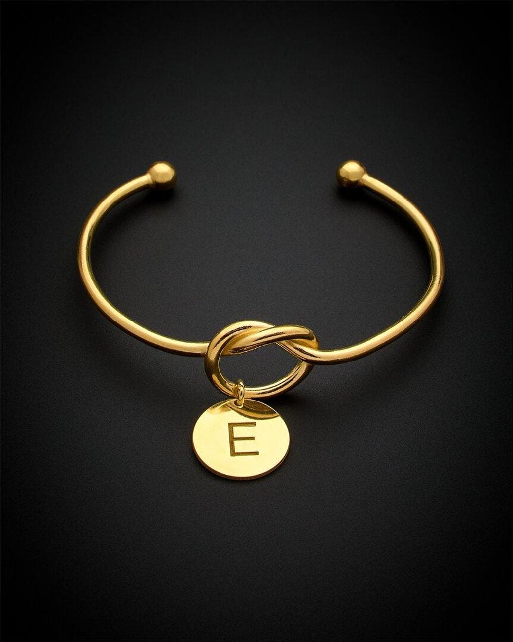 Italian Gold Over Silver Black 18k Italian Rose Gold Vermeil Love Knot Initial Bangle Bracelet (a-z)
