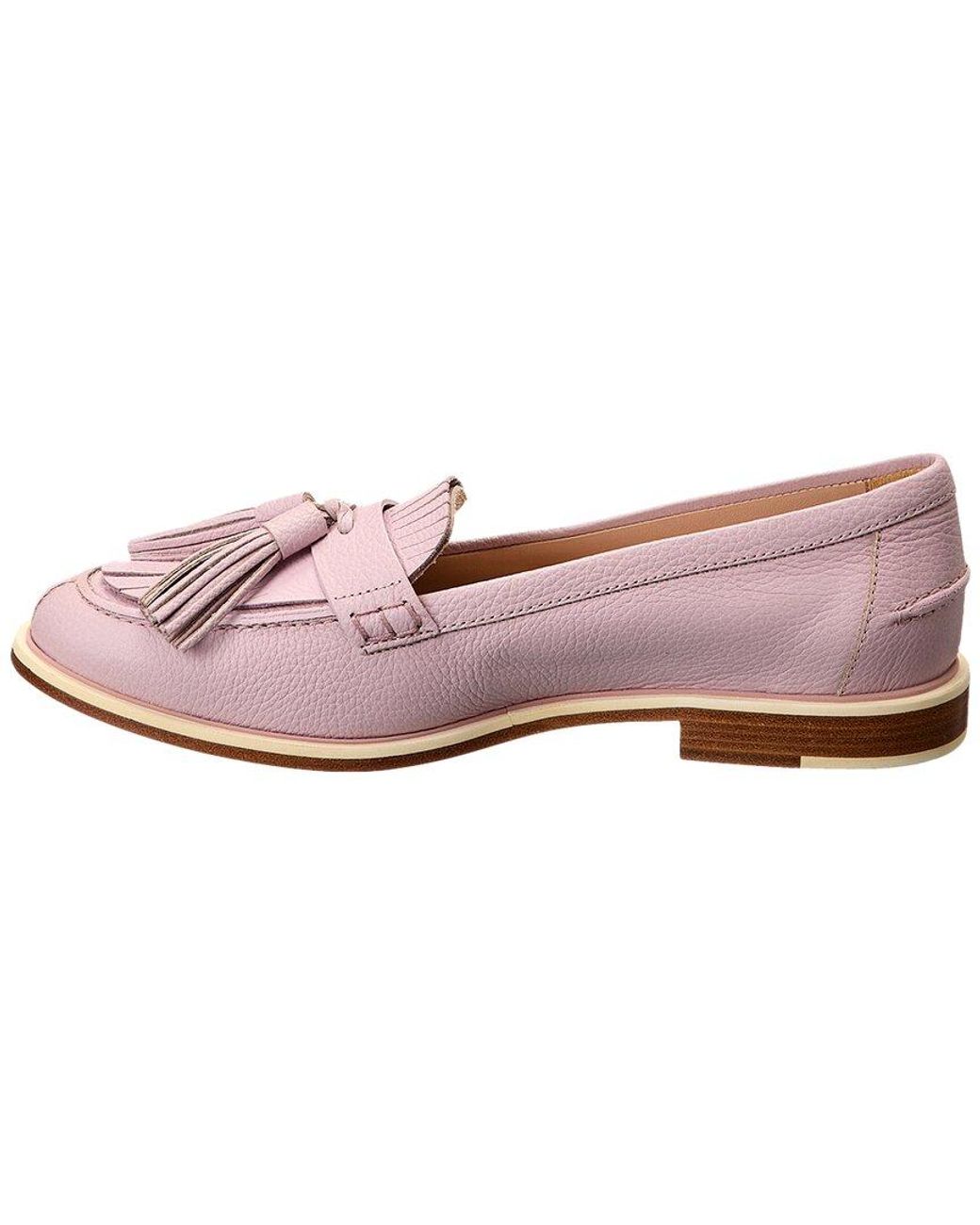 Tod's Pink Logo Fringed Leather Loafer