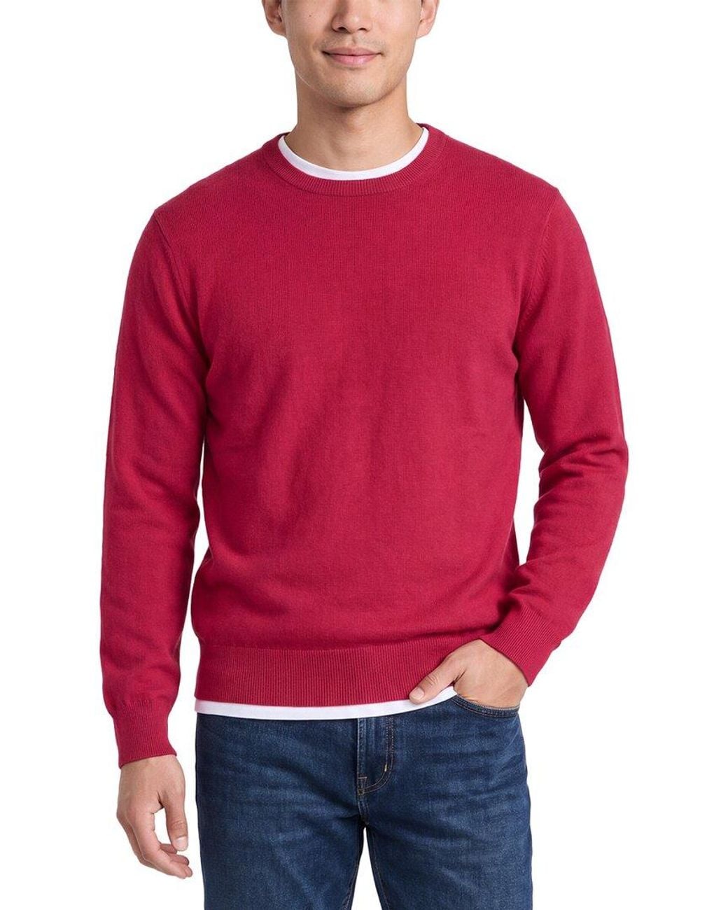 N.Peal Cashmere Red Oxford 100% Cashmere Crewneck Sweater for men