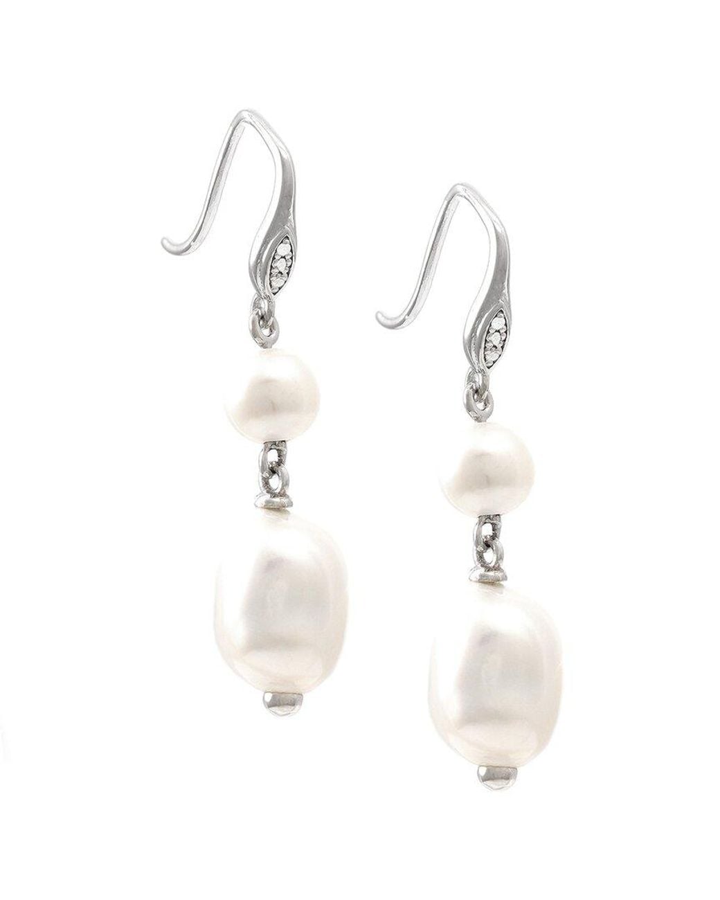 Pearls White 0.02 Ct. Tw. Diamond & 9-10Mm Pearl Earrings